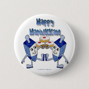 Happy Hanukkah Dancing Dreidels Jelly Doughnut 6 Cm Round Badge
