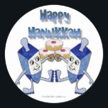Happy Hanukkah Dancing Dreidels Jelly Doughnut Classic Round Sticker<br><div class="desc">You are viewing The Lee Hiller Design Collection. Apparel,  Gifts & Collectibles Lee Hiller Photography or Digital Art Collection. You can view her Nature photography at http://HikeOurPlanet.com/ and follow her hiking blog within Hot Springs National Park.</div>
