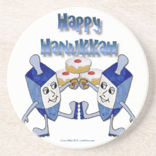 Happy Hanukkah Dancing Dreidels Jelly Doughnut Coaster