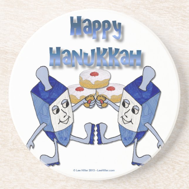 Happy Hanukkah Dancing Dreidels Jelly Doughnut Coaster (Front)