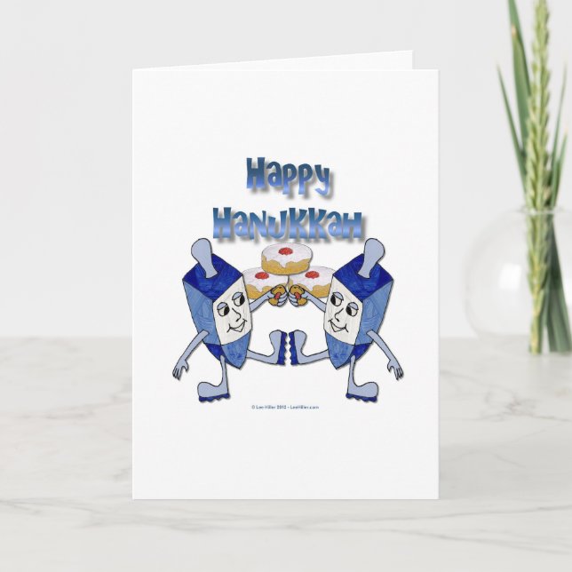 Happy Hanukkah Dancing Dreidels Jelly Doughnut Holiday Card (Front)