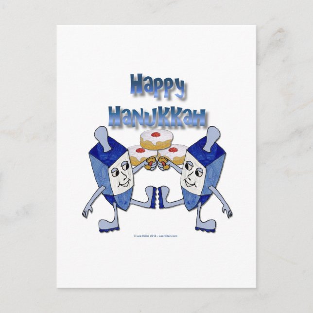 Happy Hanukkah Dancing Dreidels Jelly Doughnut Holiday Postcard (Front)