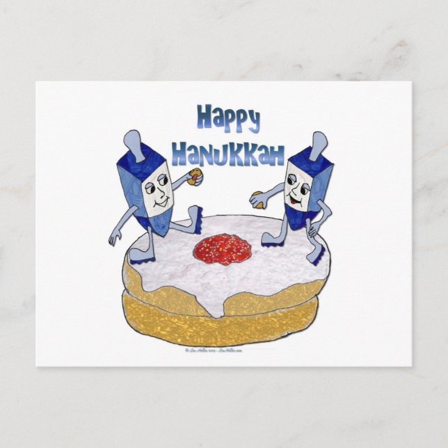 Happy Hanukkah Dancing Dreidels Jelly Doughnut Holiday Postcard (Front)