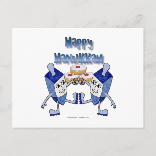 Happy Hanukkah Dancing Dreidels Jelly Doughnut Holiday Postcard (Front)