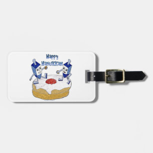 Happy Hanukkah Dancing Dreidels Jelly Doughnut Luggage Tag