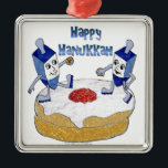Happy Hanukkah Dancing Dreidels Jelly Doughnut Metal Tree Decoration<br><div class="desc">You are viewing The Lee Hiller Design Collection. Apparel,  Gifts & Collectibles Lee Hiller Photography or Digital Art Collection. You can view her Nature photography at http://HikeOurPlanet.com/ and follow her hiking blog within Hot Springs National Park.</div>