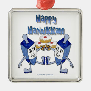 Happy Hanukkah Dancing Dreidels Jelly Doughnut Metal Tree Decoration