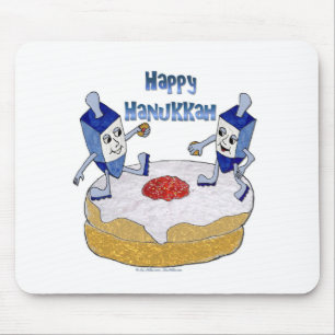 Happy Hanukkah Dancing Dreidels Jelly Doughnut Mouse Mat