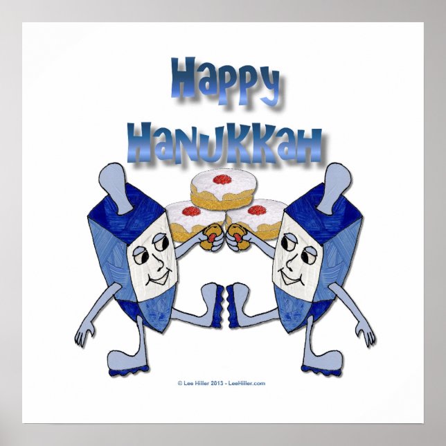 Happy Hanukkah Dancing Dreidels Jelly Doughnut Poster (Front)