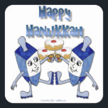 Happy Hanukkah Dancing Dreidels Jelly Doughnut Square Sticker<br><div class="desc">You are viewing The Lee Hiller Design Collection. Apparel,  Gifts & Collectibles Lee Hiller Photography or Digital Art Collection. You can view her Nature photography at http://HikeOurPlanet.com/ and follow her hiking blog within Hot Springs National Park.</div>