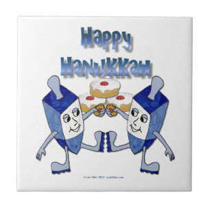 Happy Hanukkah Dancing Dreidels Jelly Doughnut Tile