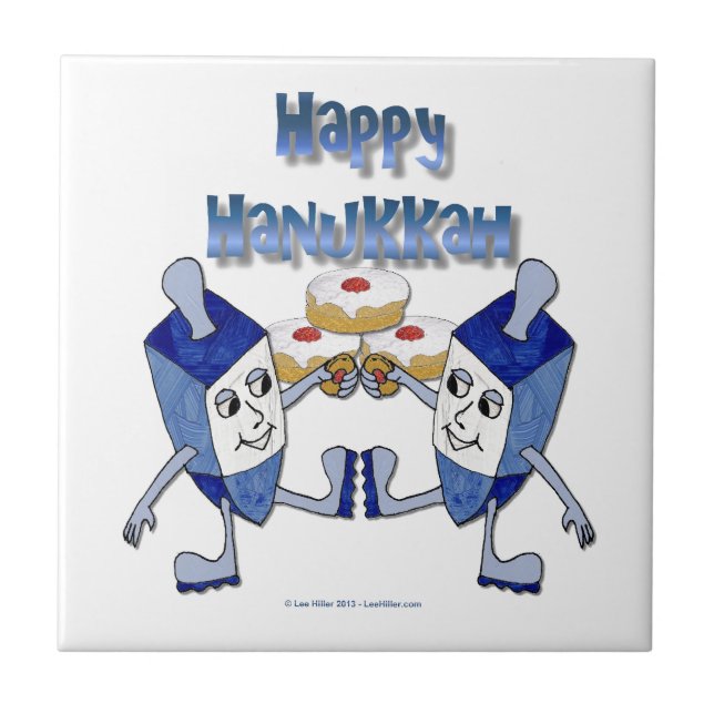 Happy Hanukkah Dancing Dreidels Jelly Doughnut Tile (Front)