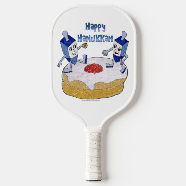 Happy Hanukkah Dancing Dreidels On Doughnut Pickleball Paddle (Front)