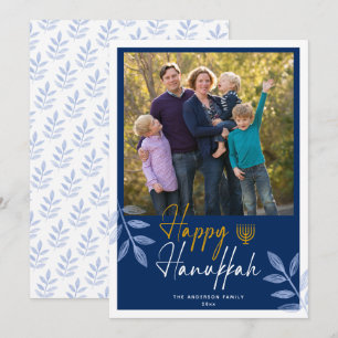 Happy Hanukkah Dark Blue Photo Holiday