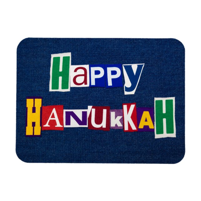 Happy Hanukkah Denim Magnet (Horizontal)