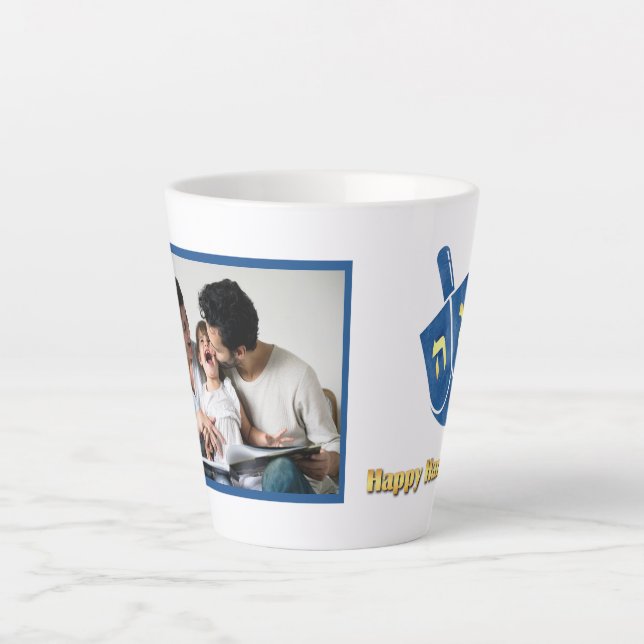 Happy Hanukkah Dreidel and Photo Latte Mug (Front)