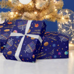 Happy Hanukkah Dreidel Menorah Sufganiyot Blue Wrapping Paper<br><div class="desc">Wrap your Hanukkah gifts in pure delight with our Dreidel,  Colourful Menorah,  Sufganiyot,  Blue Star of David,  Gold Happy Hanukkah wrapping paper!  Wrap your love and warm wishes in this delightful paper. Happy Hanukkah!</div>