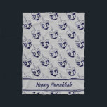 HAPPY HANUKKAH Dreidel Modern SILVER GRAY Navy Fleece Blanket<br><div class="desc">Modern silver grey FLEECE BLANKET to celebrate HANUKKAH. Silver grey and navy colour theme with all over midnight blue DREIDEL print. There is customisable placeholder text which says HAPPY HANUKKAH so you can personalise with your own greeting and/or name (of similar length). Matching home decor and other items are available...</div>