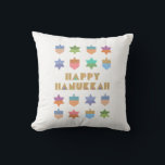 Happy Hanukkah Dreidels and Stars Cushion<br><div class="desc">A fun and festive Hanukkah design with colourful dreidels and stars. A  modern ,  non-traditional ,  design and pattern with stylised dreidels and Star of David geometric shapes.</div>