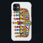 Happy Hanukkah Dreidels Menorah iPhone 11 Case<br><div class="desc">You are viewing The Lee Hiller Design Collection. Apparel, Gifts & Collectibles Lee Hiller Photography or Digital Art Collection. You can view her Nature photography at http://HikeOurPlanet.com/ and follow her hiking blog within Hot Springs National Park.</div>
