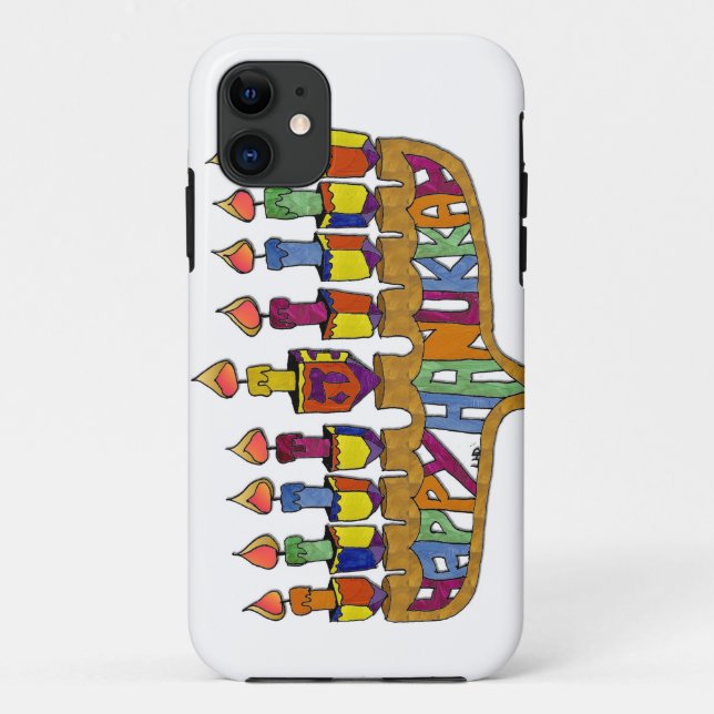 Happy Hanukkah Dreidels Menorah Case-Mate iPhone Case (Back)