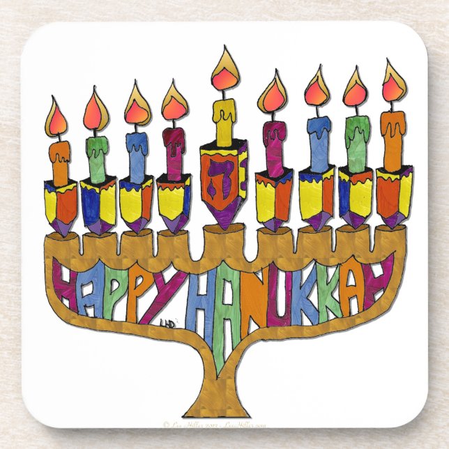Happy Hanukkah Dreidels Menorah Coaster (Front)
