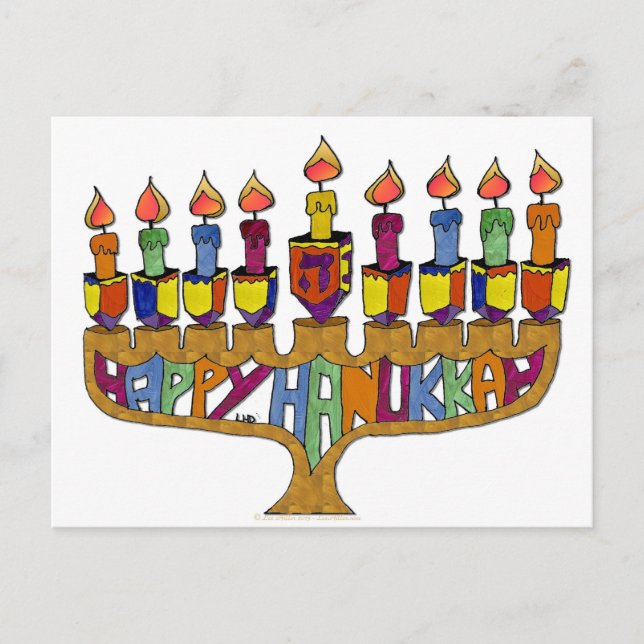 Happy Hanukkah Dreidels Menorah Holiday Postcard (Front)