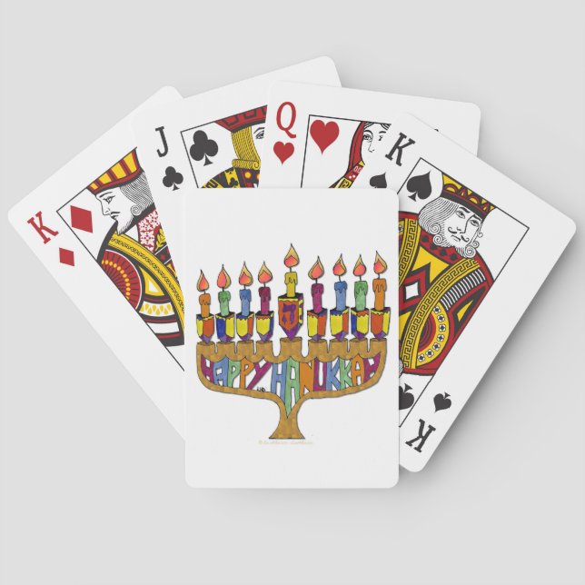 Happy Hanukkah Dreidels Menorah Playing Cards (Back)