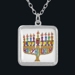 Happy Hanukkah Dreidels Menorah Silver Plated Necklace<br><div class="desc">You are viewing The Lee Hiller Design Collection. Apparel,  Gifts & Collectibles Lee Hiller Photography or Digital Art Collection. You can view her Nature photography at http://HikeOurPlanet.com/ and follow her hiking blog within Hot Springs National Park.</div>