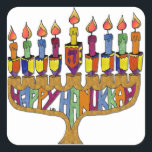 Happy Hanukkah Dreidels Menorah Square Sticker<br><div class="desc">You are viewing The Lee Hiller Design Collection. Apparel,  Gifts & Collectibles Lee Hiller Photography or Digital Art Collection. You can view her Nature photography at http://HikeOurPlanet.com/ and follow her hiking blog within Hot Springs National Park.</div>
