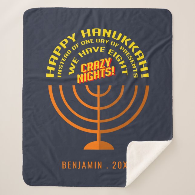 Happy Hanukkah Eight Nights of Celebration Sherpa Blanket (Front)