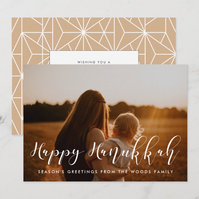 Happy Hanukkah Elegant family photo Holiday Card (Front/Back)