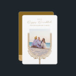 Happy Hanukkah Elegant Golden Menorah Photo Arch Holiday Card<br><div class="desc">happy Hanukkah, send your Hanukkah wishes to your family and friends with our beautiful and elegant customisable photo card. Our design features our beautiful hand-drawn menorah candle and leaf elements in faux gold decorating the edges of the family arch photo frame. "Happy Hanukkah" is written in a beautiful and elegant...</div>