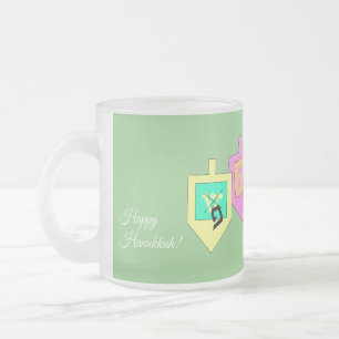 Happy Hanukkah English Hebrew Frosted Glass Coffee Mug