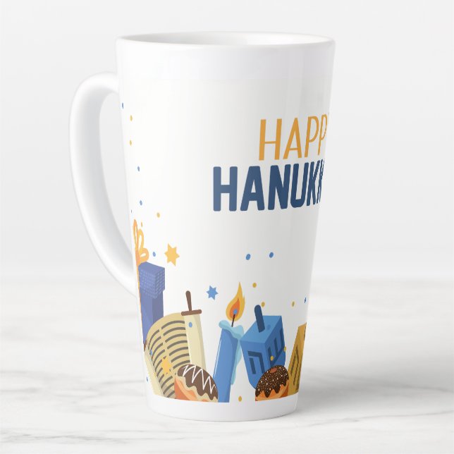 Happy Hanukkah Entertaining Latte Mug (Left Angle)