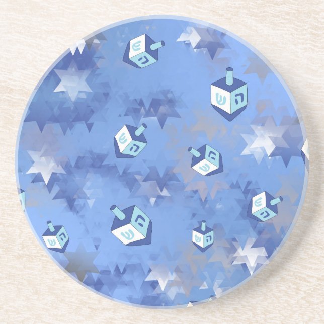 Happy Hanukkah Falling Star and Dreidels Coaster (Front)