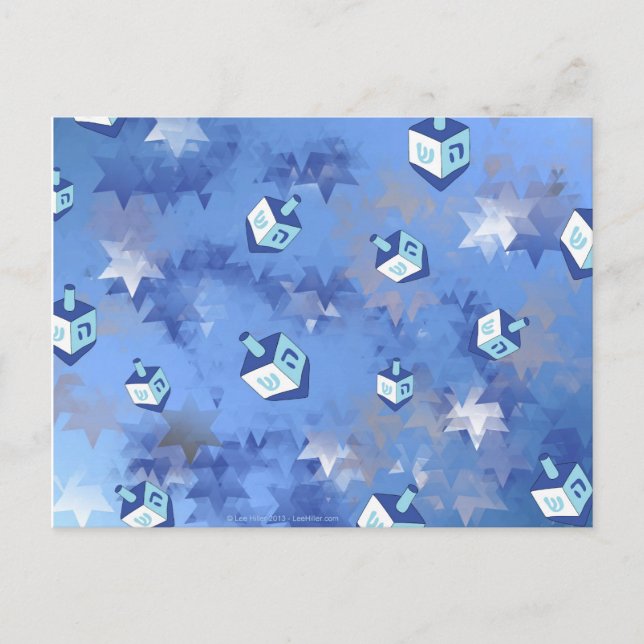 Happy Hanukkah Falling Star and Dreidels Holiday Postcard (Front)