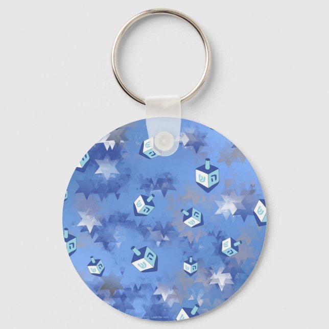 Happy Hanukkah Falling Star and Dreidels Key Ring (Front)