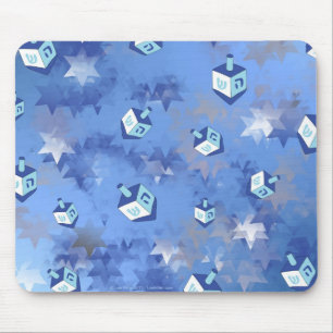 Happy Hanukkah Falling Star and Dreidels Mouse Mat