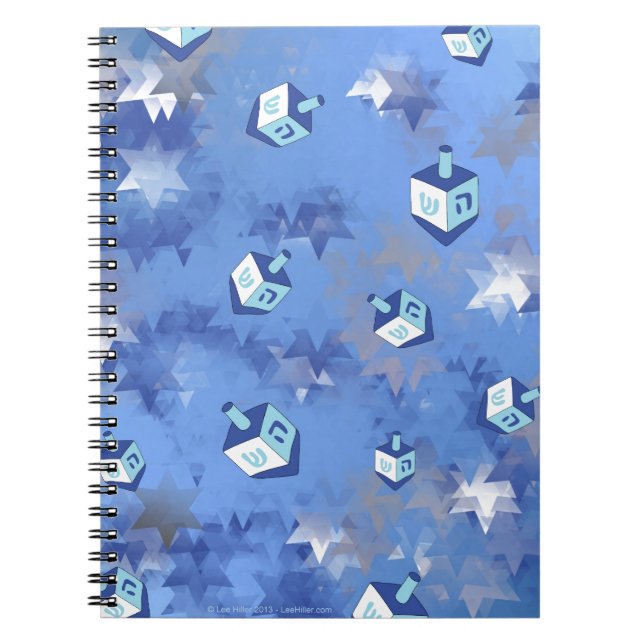 Happy Hanukkah Falling Star and Dreidels Notebook (Front)