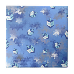 Happy Hanukkah Falling Star and Dreidels Tile