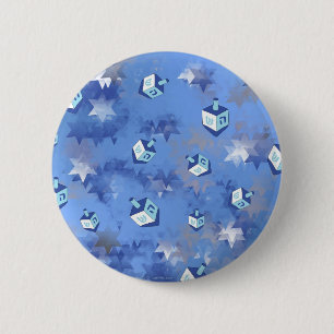 Happy Hanukkah Falling Stars and Dreidels 6 Cm Round Badge