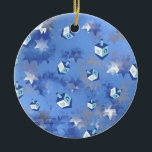 Happy Hanukkah Falling Stars and Dreidels Ceramic Tree Decoration<br><div class="desc">You are viewing The Lee Hiller Design Collection. Apparel,  Gifts & Collectibles Lee Hiller Photography or Digital Art Collection. You can view her Nature photography at http://HikeOurPlanet.com/ and follow her hiking blog within Hot Springs National Park.</div>