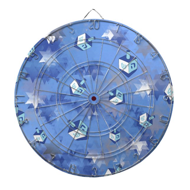 Happy Hanukkah Falling Stars and Dreidels Dartboard (Front)