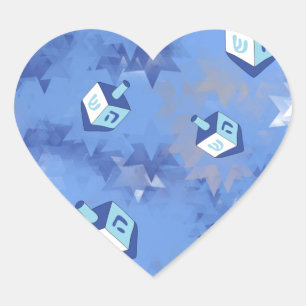 Happy Hanukkah Falling Stars and Dreidels Heart Sticker