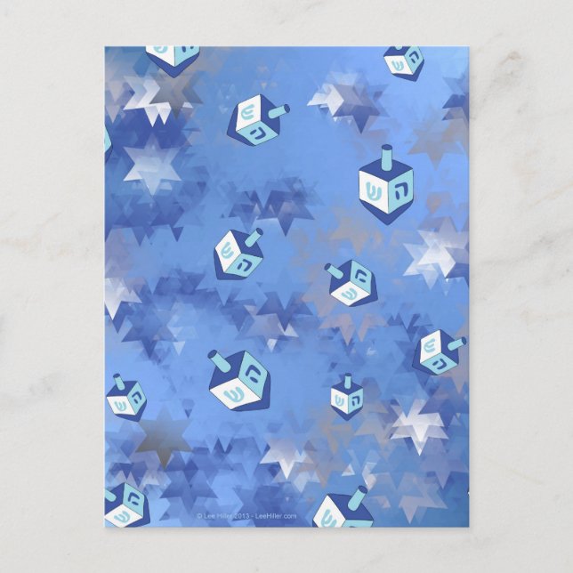 Happy Hanukkah Falling Stars and Dreidels Holiday Postcard (Front)