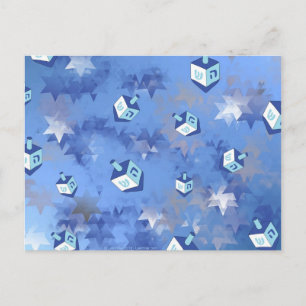 Happy Hanukkah Falling Stars and Dreidels Holiday Postcard