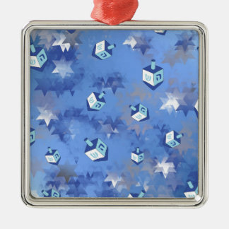 Happy Hanukkah Falling Stars and Dreidels Metal Tree Decoration