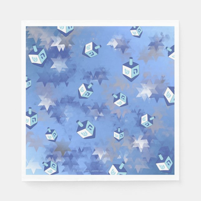 Happy Hanukkah Falling Stars and Dreidels Napkins (Front)