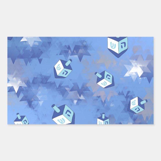 Happy Hanukkah Falling Stars and Dreidels Rectangular Sticker (Front)